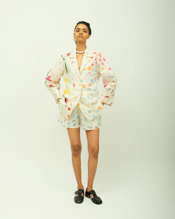 Off White Abstract Printed Poplin Drawstring Shorts — Ofrida