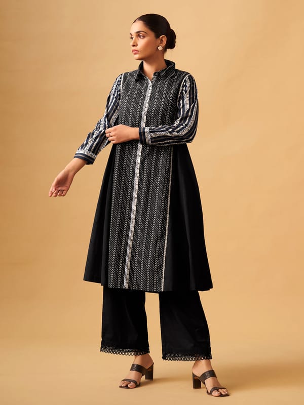 Classic Black Printed Cambric Kurta Set — Truly SMA