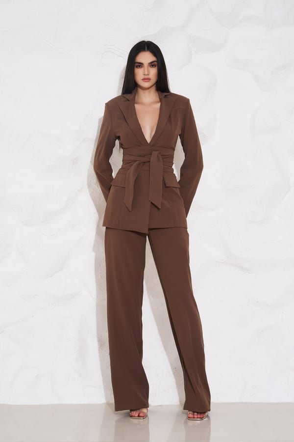 Mocha High-Rise Wide-Leg Crepe Trousers — Torqadorn