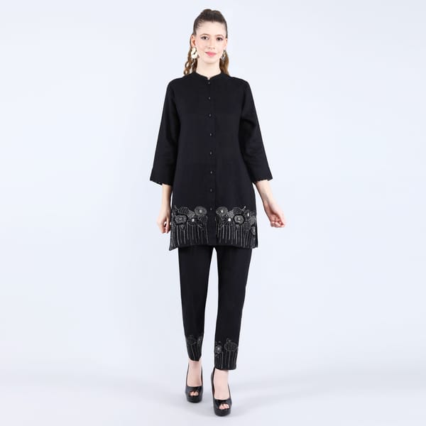 Black Linen Tunic and Cigarette Pants Co-ord Set — Linen Bloom