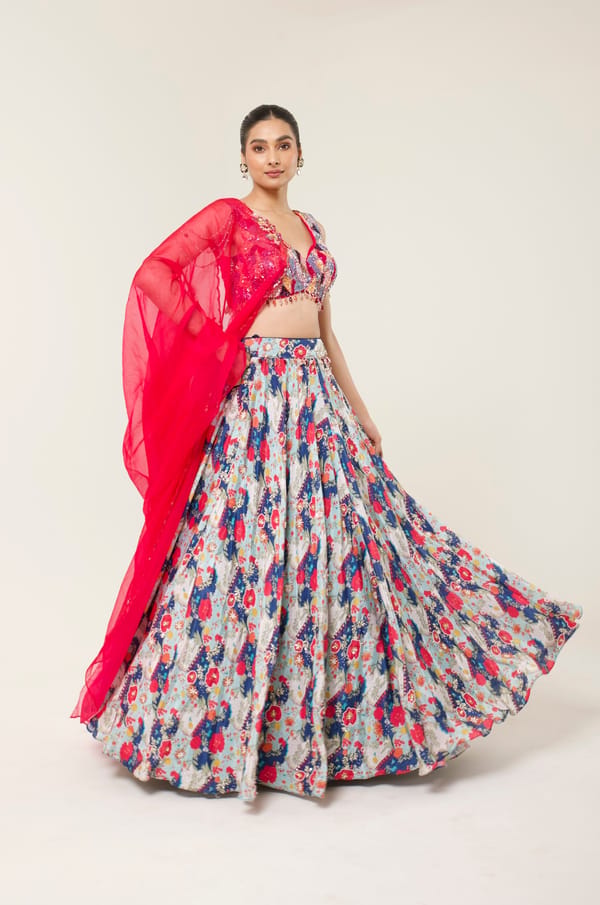 Dewdrop Printed Lehenga Set — LIBAS CAFE