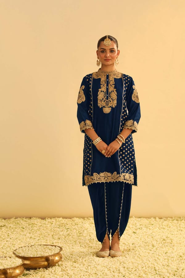 Deep Blue Embroidered Kurta Dhoti Set — Sheetal Batra