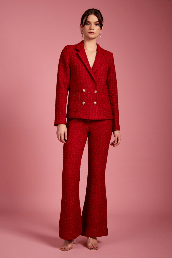 Red Tweed Blazer and Flared Pants Co-ord Set — AVERIE