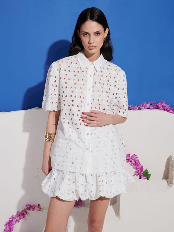 White Cutwork Button-Down Shirt — SISTER JANE