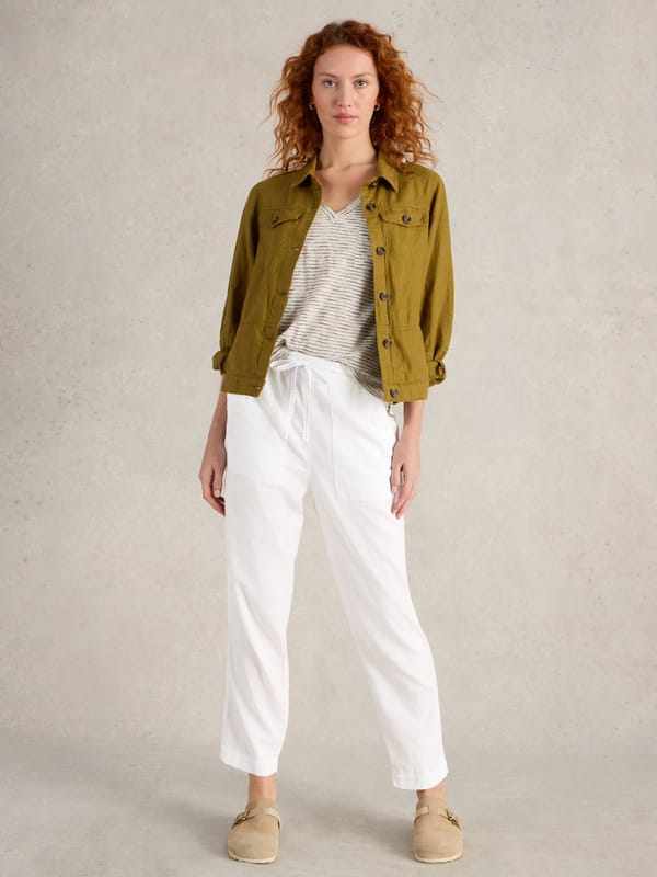 Brilliant White Linen-Blend Drawstring Straight-Leg Trousers — White Stuff