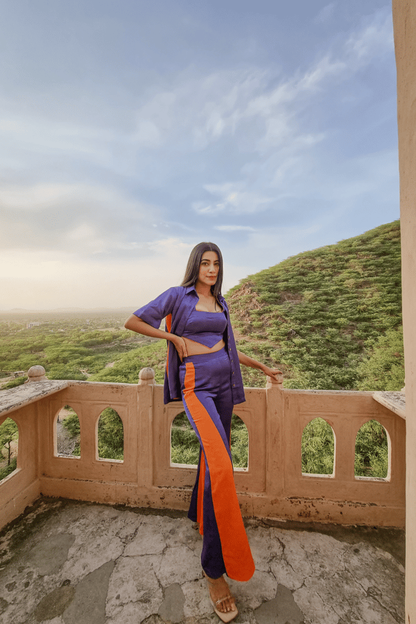 Blue-Orange Colorblock 3-Piece Co-ord Set — Neora