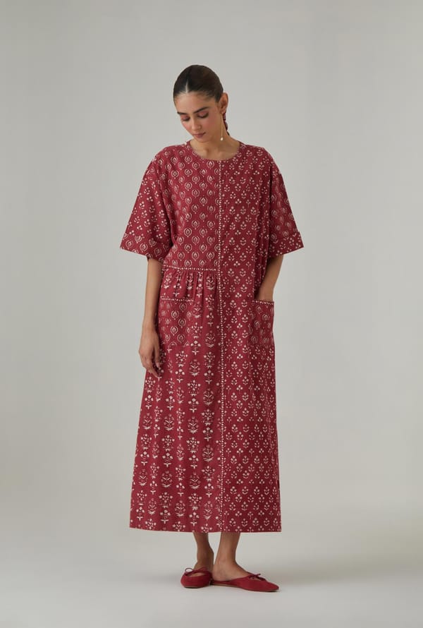 Hand Block Printed Dress With Pocket — Upavita