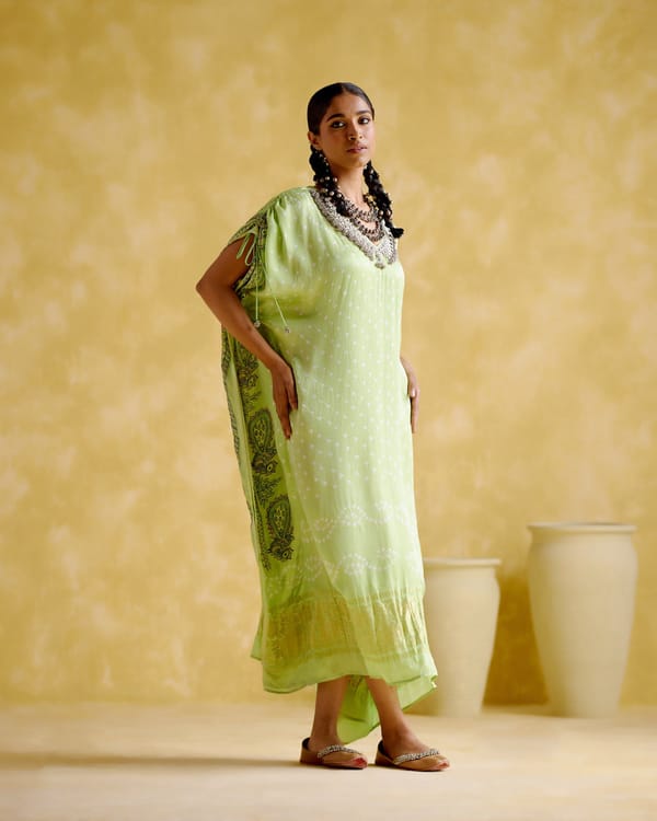 Neon Printed Kaftan with Embellished V-Neck — 5 Elements