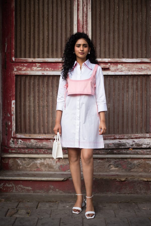 White/Rose Pink Shirt Dress Set with Overlay Jacket — Escape By Aishwarya