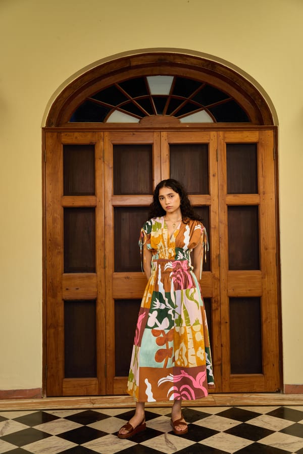 Multicolor Abstract Printed Poplin Maxi Dress — HAPPI SPACE