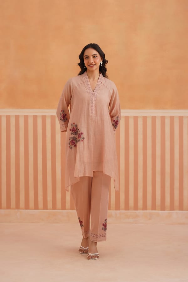 Asymmetric V Neck Embroidered Tunic Set — Omi Clothing