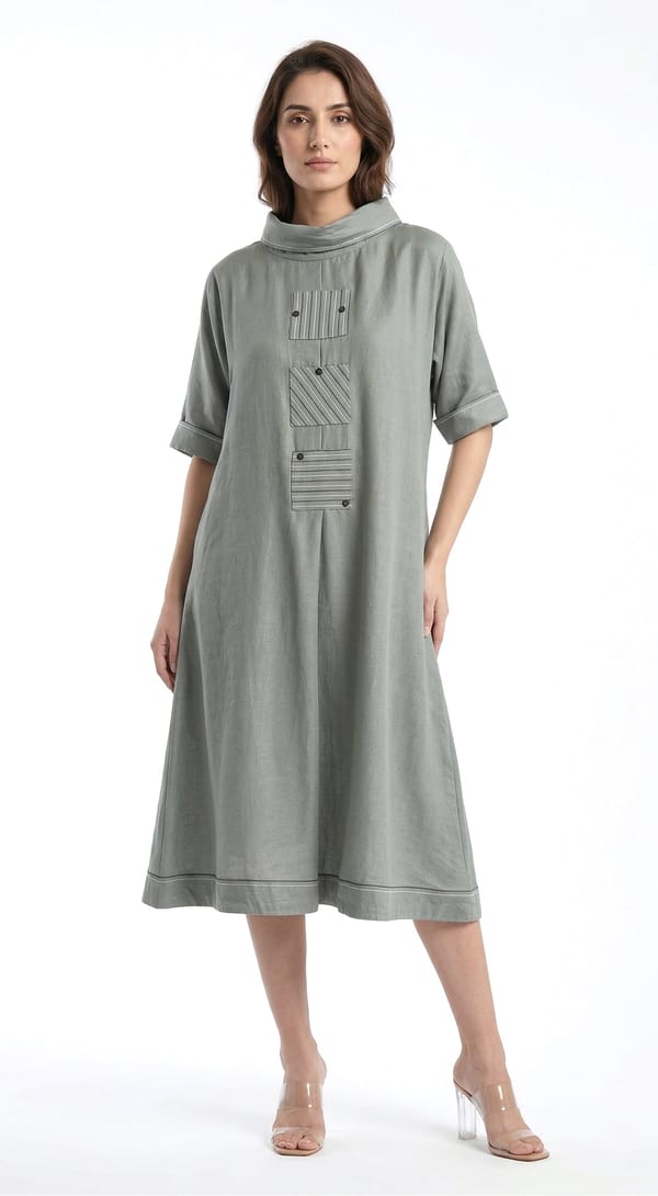 Aqua Cotton Silk Midi Dress — Basanti Kapde aur Koffee