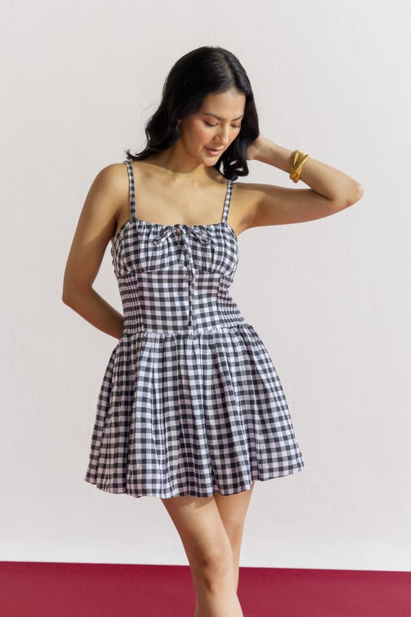Black and White Checked Smocked Mini Dress — Designs by Queen Bee