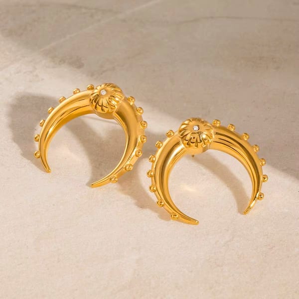 Crescent Horn Textured Stud Earrings, Veda — Inaya Accessories