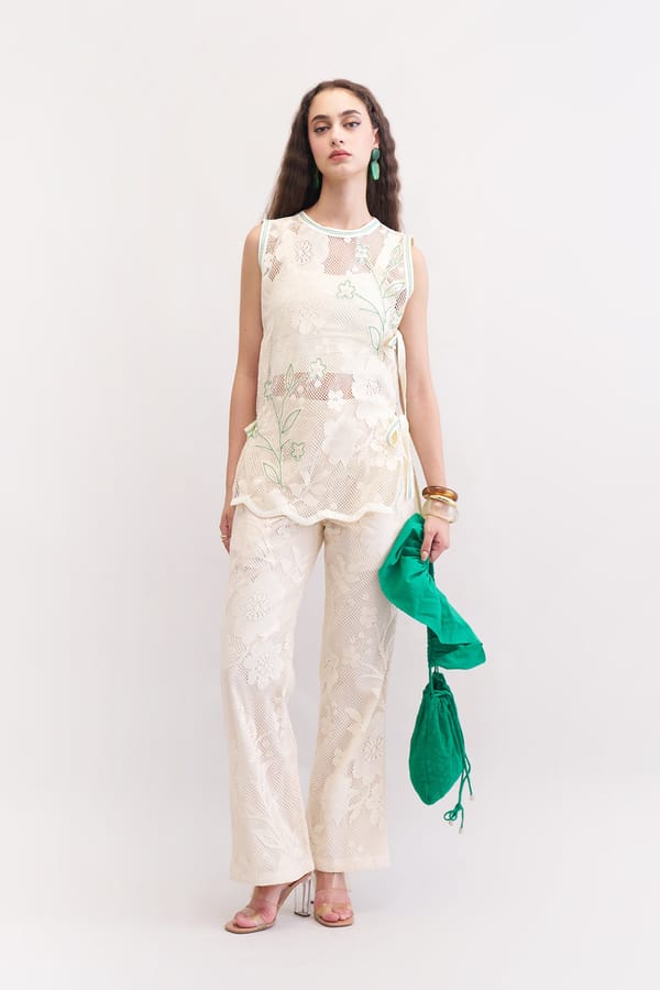 Ivory Lace 3-Piece Co-ord Set with Sheer Overlay Top — Our Love