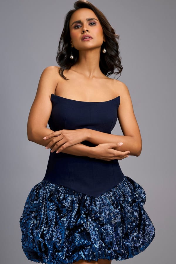 Strapless Dress With Shimmer Ruched Bottom — Deepika Arora