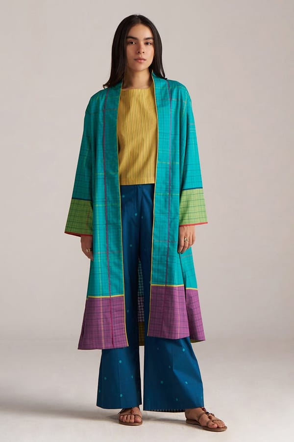 3-Piece Checked Kimono Jacket Co-ord Set — Ganga Fashions Pvt Ltd