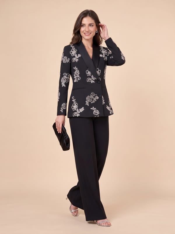 Embellished Blazer And Wide-Leg Trouser Set — Caran