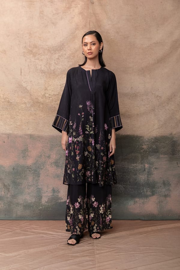 Black Printed Kurta and Wide-Leg Pants Co-ord Set — LABEL NAARITI
