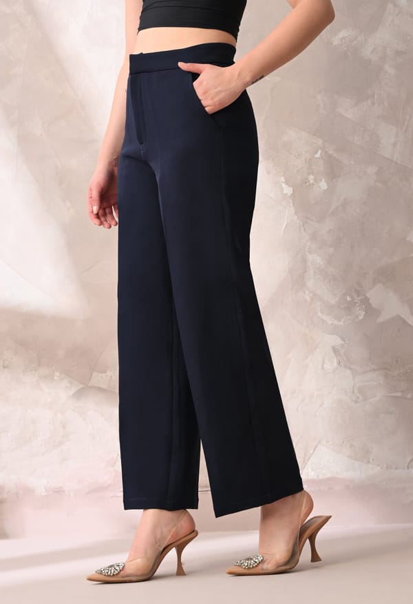 Midnight Blue Tailored Wide-Leg Trousers — ANYSA