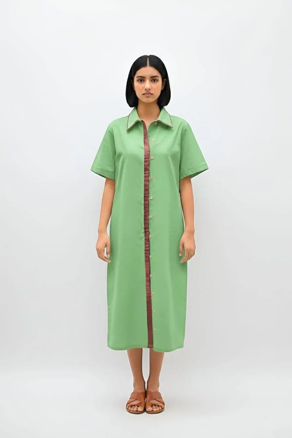 Asparagus Green-Tuscan Red Shirt Dress — Neora