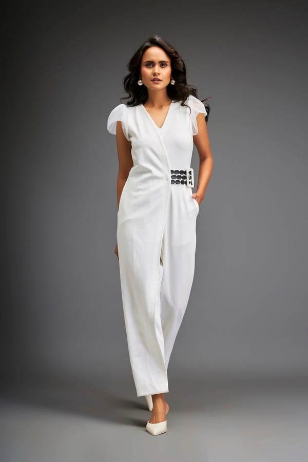 Overlap Jumpsuit With Statement Belt — Deepika Arora