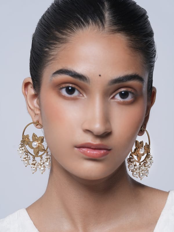 Designer Golden Polished Flower Earrings — Cao Jewellery