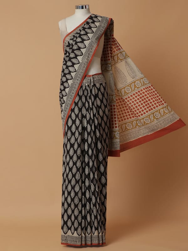 Hand Block Printed Black Cotton Mulmul Rozaana — BINKS