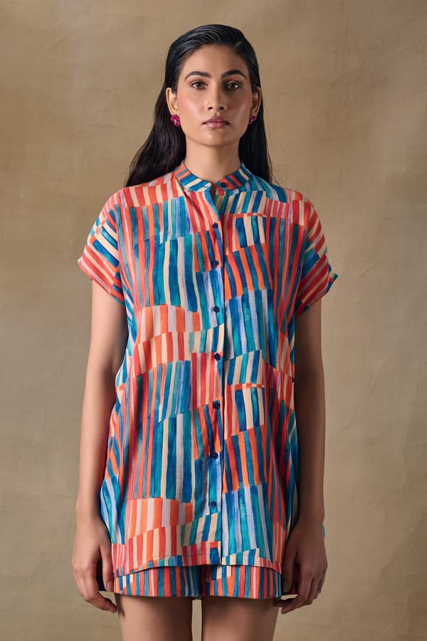 Asilah Stripe Asymmetrical Button-Down Shirt — Pocketful Of Cherrie