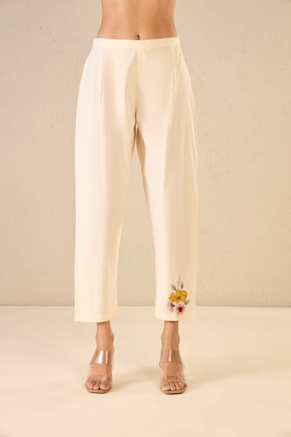 Petal Patch: Ivory Single Bunch Floral Applique Pant — SHIVANI BHARGAVA
