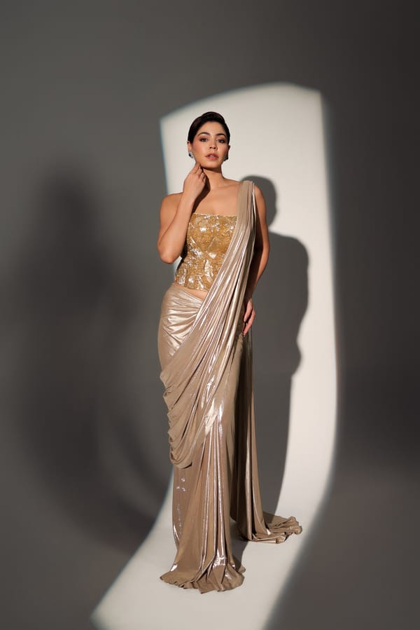 Sylvie Pre Draped Corset Saree — LIBAS CAFE