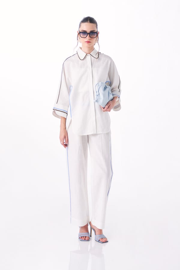 White Cotton-Linen Shirt and Pant Co-ord Set — Our Love