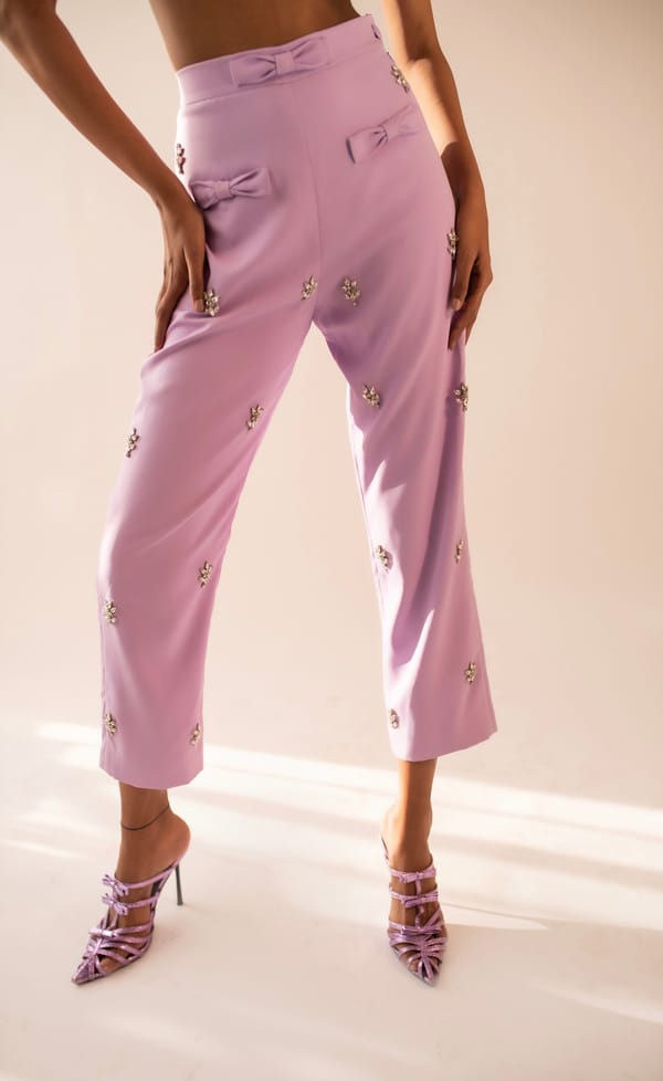 Mauve High-Waist Embellished Straight-Leg Trousers — MAGIA