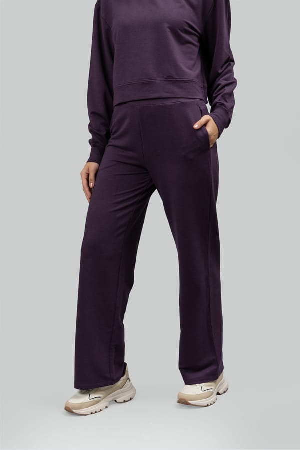 Plum Cotton Terry Wide-Leg Trackpants — Necesera