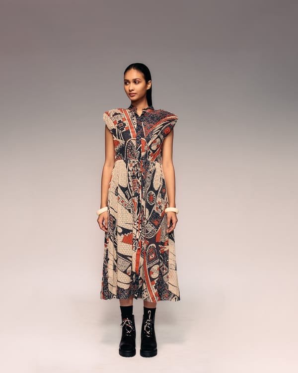 Print Cotton Net Drawstring Dress — Kritika Murarka