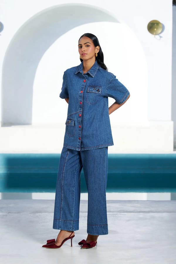 Blue Denim Shirt and Wide-Leg Pants Co-ord Set — STITCH STORIES