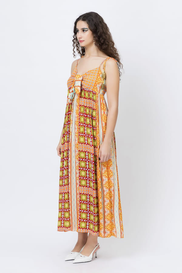 Multi-Colour Printed Crepe Smock Maxi Dress — Jungle Marigold