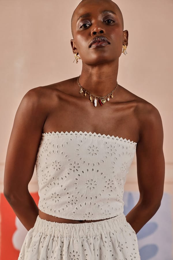 White Eyelet Cotton Bandeau Crop Top — Sage by Mala