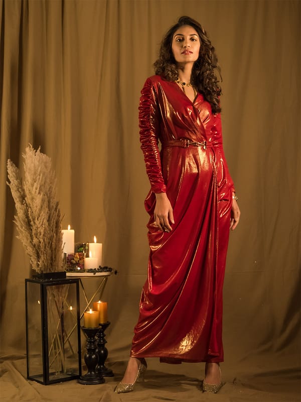 Marquee Red Drape Gown With Belt — HOUSE OF FETT