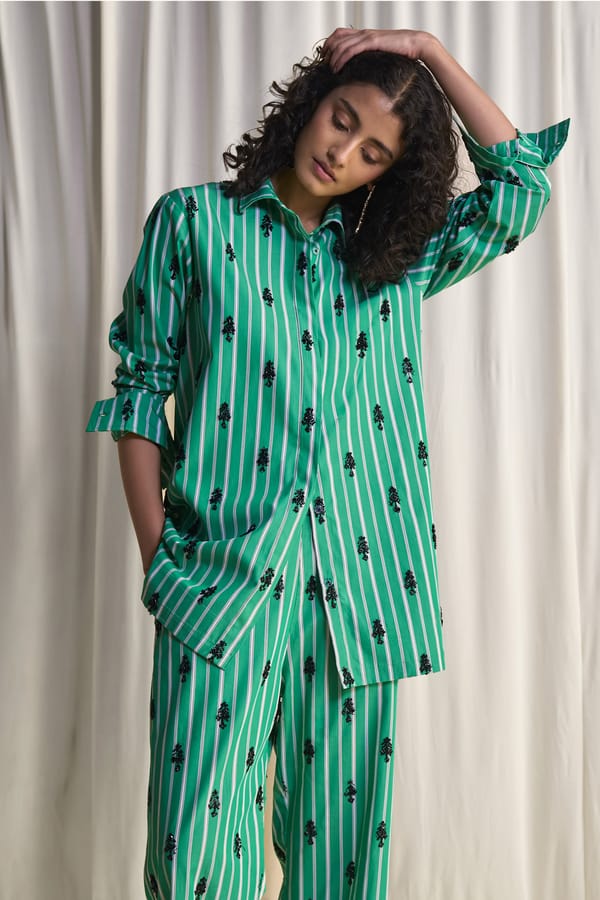 Motif Bead Embroidered Stripe Shirt & Pant Set — Dash and Dot