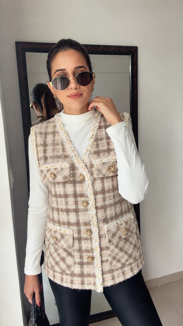 Tweed Plaid Fall Vest — CLOSET AFFAIR