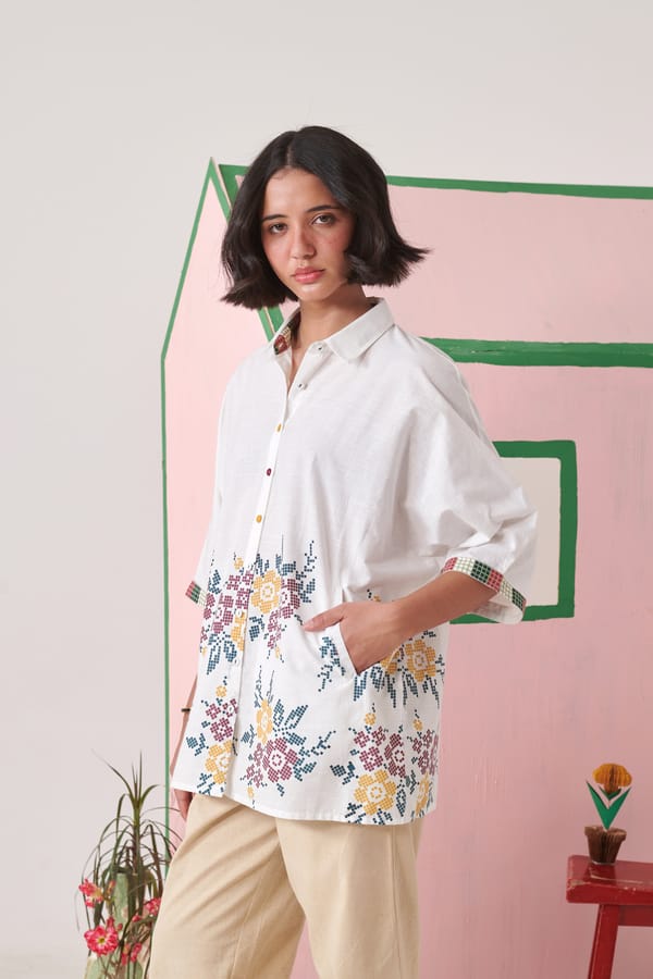 June White Pixel Boxy Shirt — Shop Roho