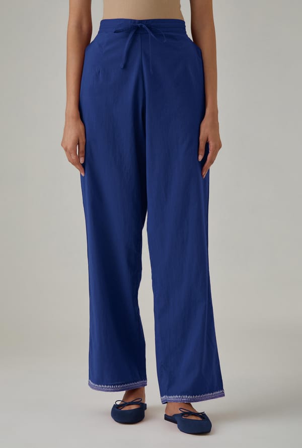 Cotton Straight Pants With Hem Embroidery — Upavita
