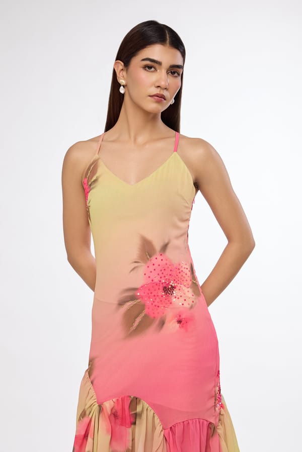 Pink Ombre Halter Neck Slip Midi Dress — The Clothing Factory