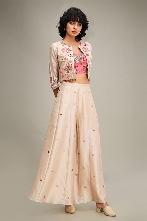 Mehr Applique Palazzo Set With Jacket — SOUP by Sougat Paul