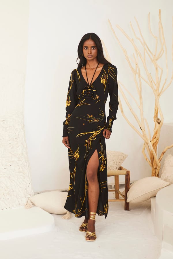 Black Printed Elegant Midi Dress — Urban Suburban