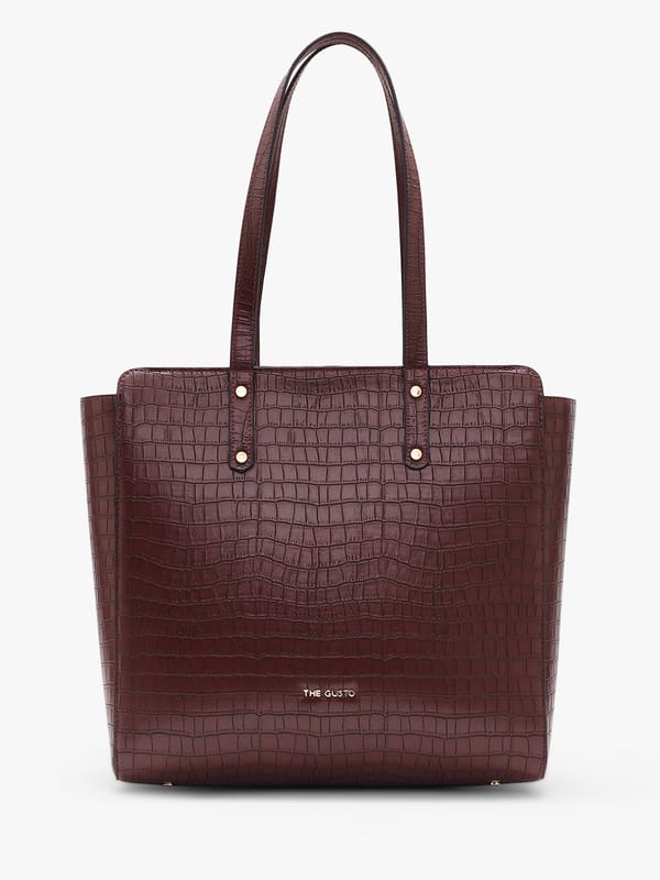Beyond+ Croco Tote with Zipper Wine — The Gusto