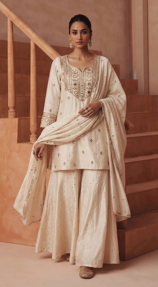 Elan Embroidered Sharara Set — Basanti Kapde aur Koffee