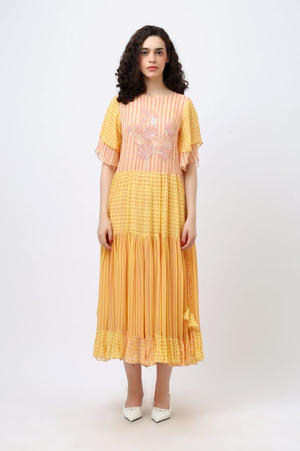 Midi Multi Print Georgette Dress — Jungle Marigold