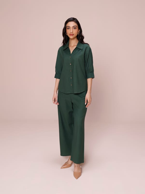 Forest Green Linen Blend Shirt and Pants Co-ord Set — Cosset Clothing